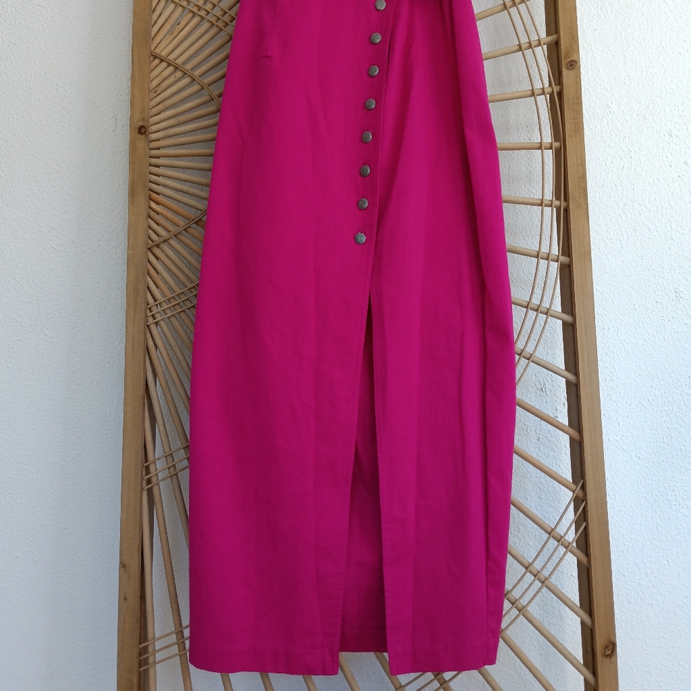 Vintage Backless Halter Button Front Fuchsia Pink… - image 6